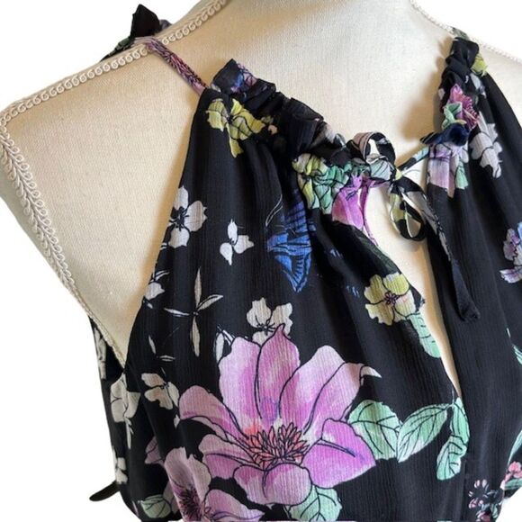 Great Jones Navy Floral Halter Maxi Dress Pockets Women's Size Medium - Picture 5 of 15